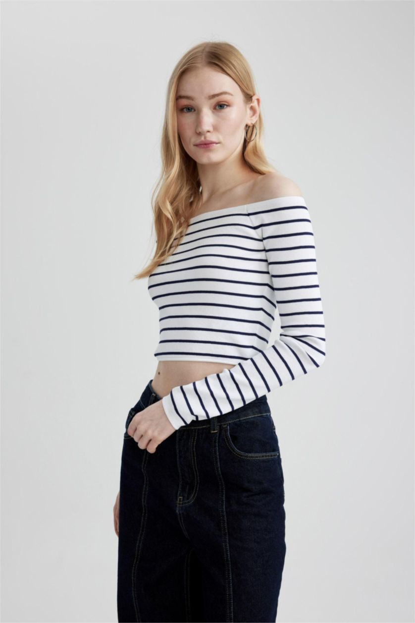 Әйелдерге әскери-теңіз слим пішімі бардо жаға Пулловер