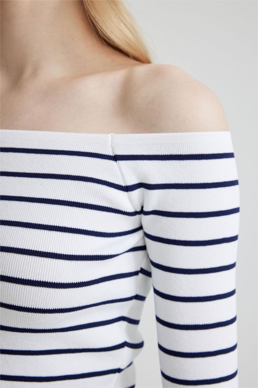 Әйелдерге әскери-теңіз слим пішімі бардо жаға Пулловер