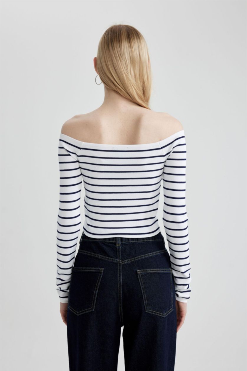 Әйелдерге әскери-теңіз слим пішімі бардо жаға Пулловер