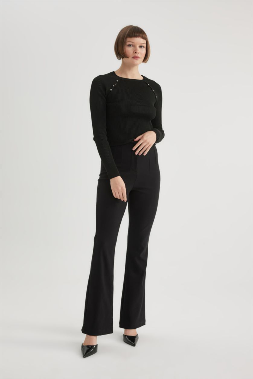 نساء أسود بنطلون جارلس برجل واسع وخصر عالي