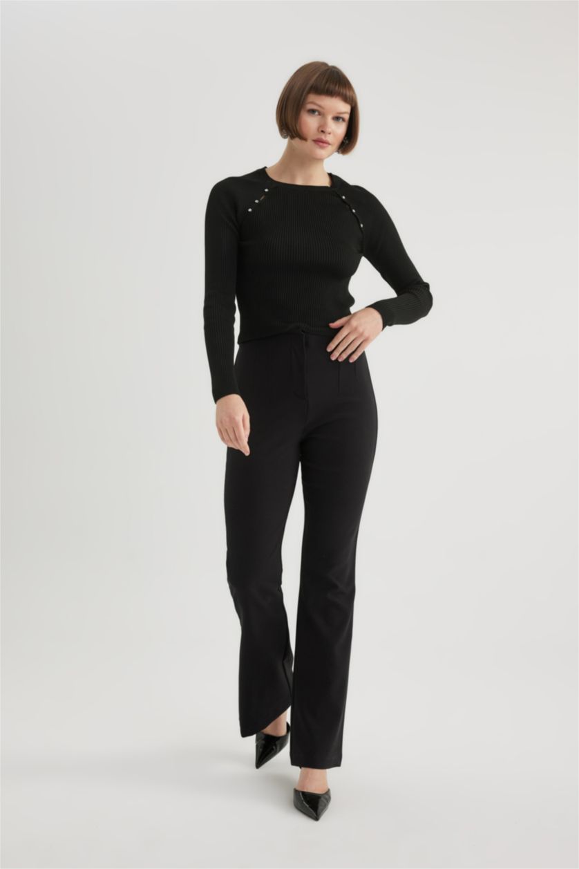 نساء أسود بنطلون جارلس برجل واسع وخصر عالي