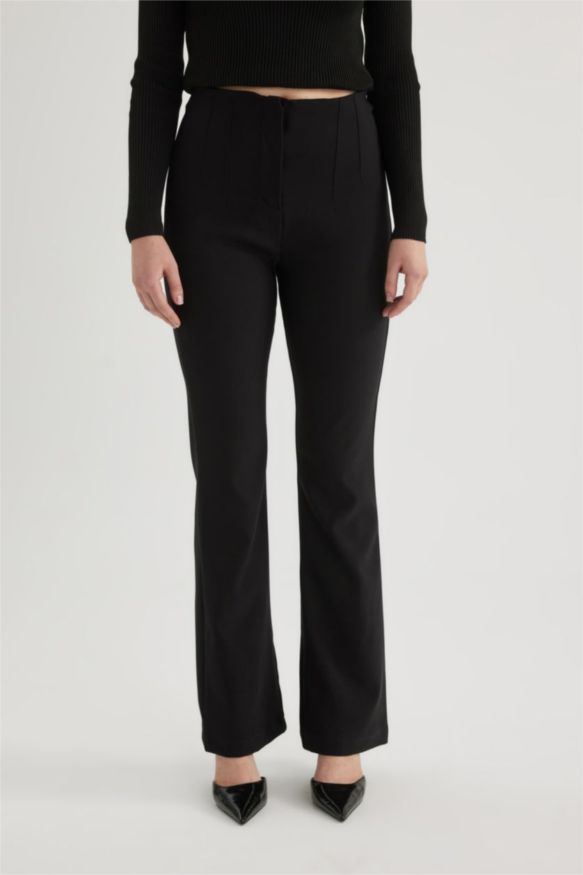 نساء أسود بنطلون جارلس برجل واسع وخصر عالي