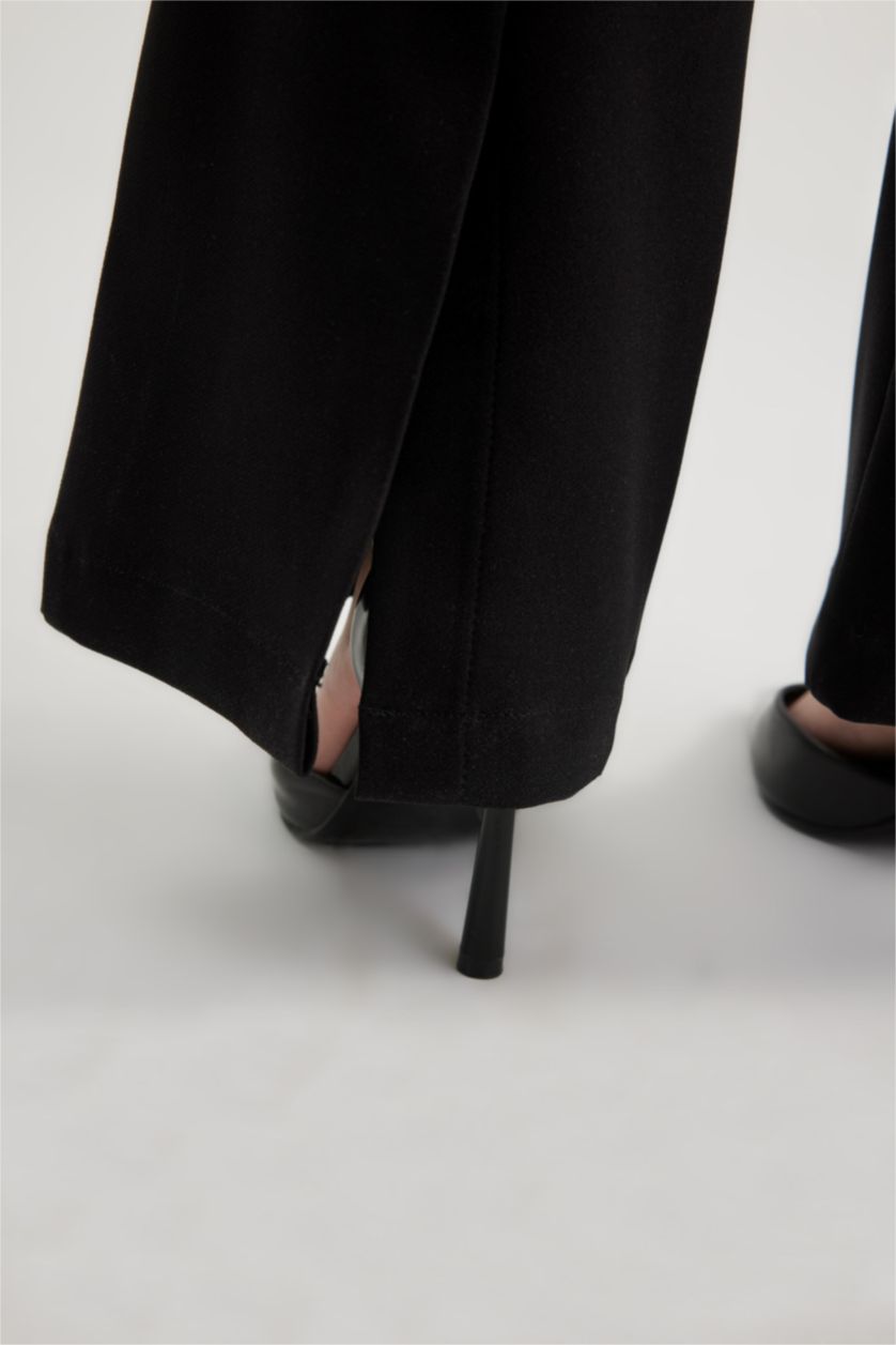 نساء أسود بنطلون جارلس برجل واسع وخصر عالي