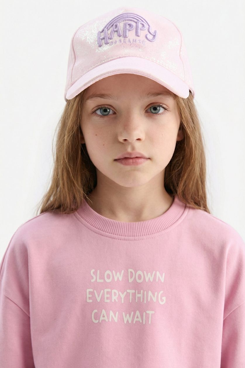 Kız Çocuk - Genç Kız Pembe Kız Çocuk Nakışlı Gabardin Beyzbol Basketbol Şapkası