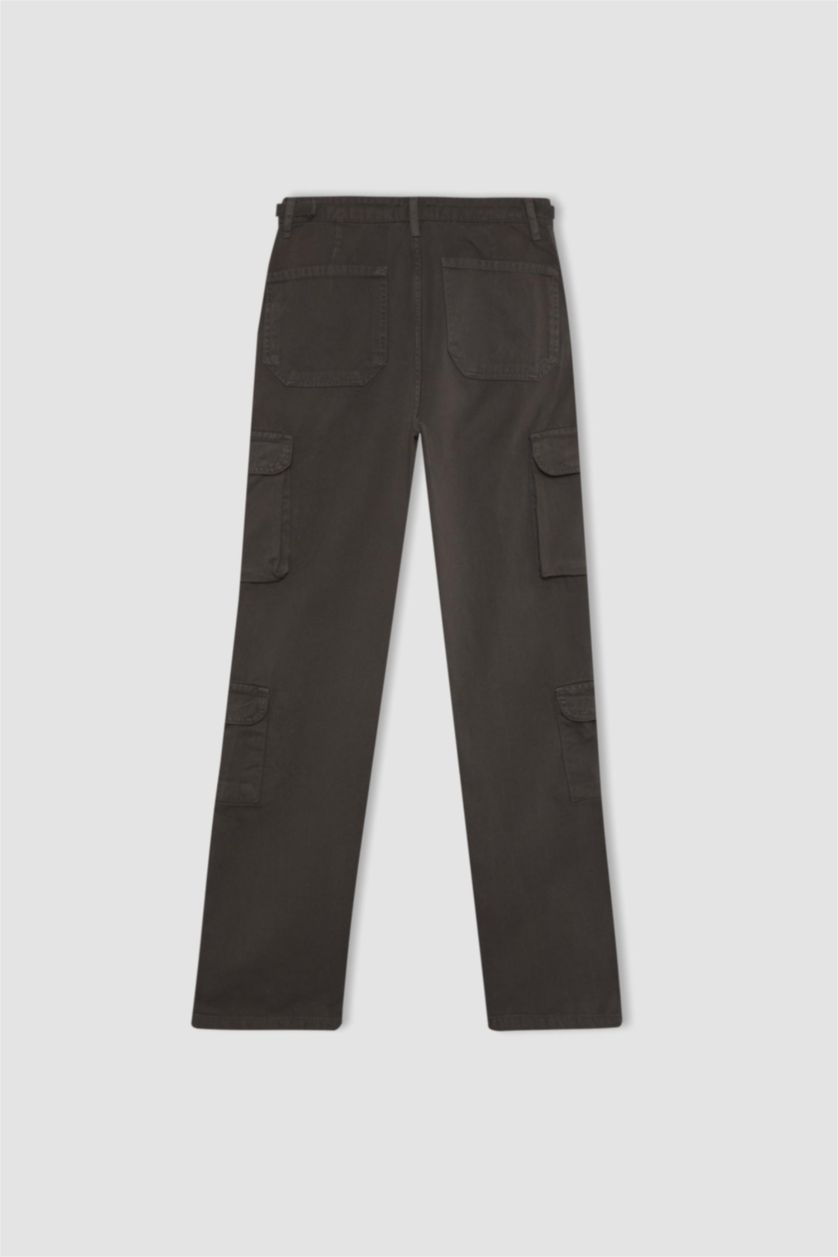 Kadın Antrasit Straight Fit Gabardin Pantolon Kargo Cepli