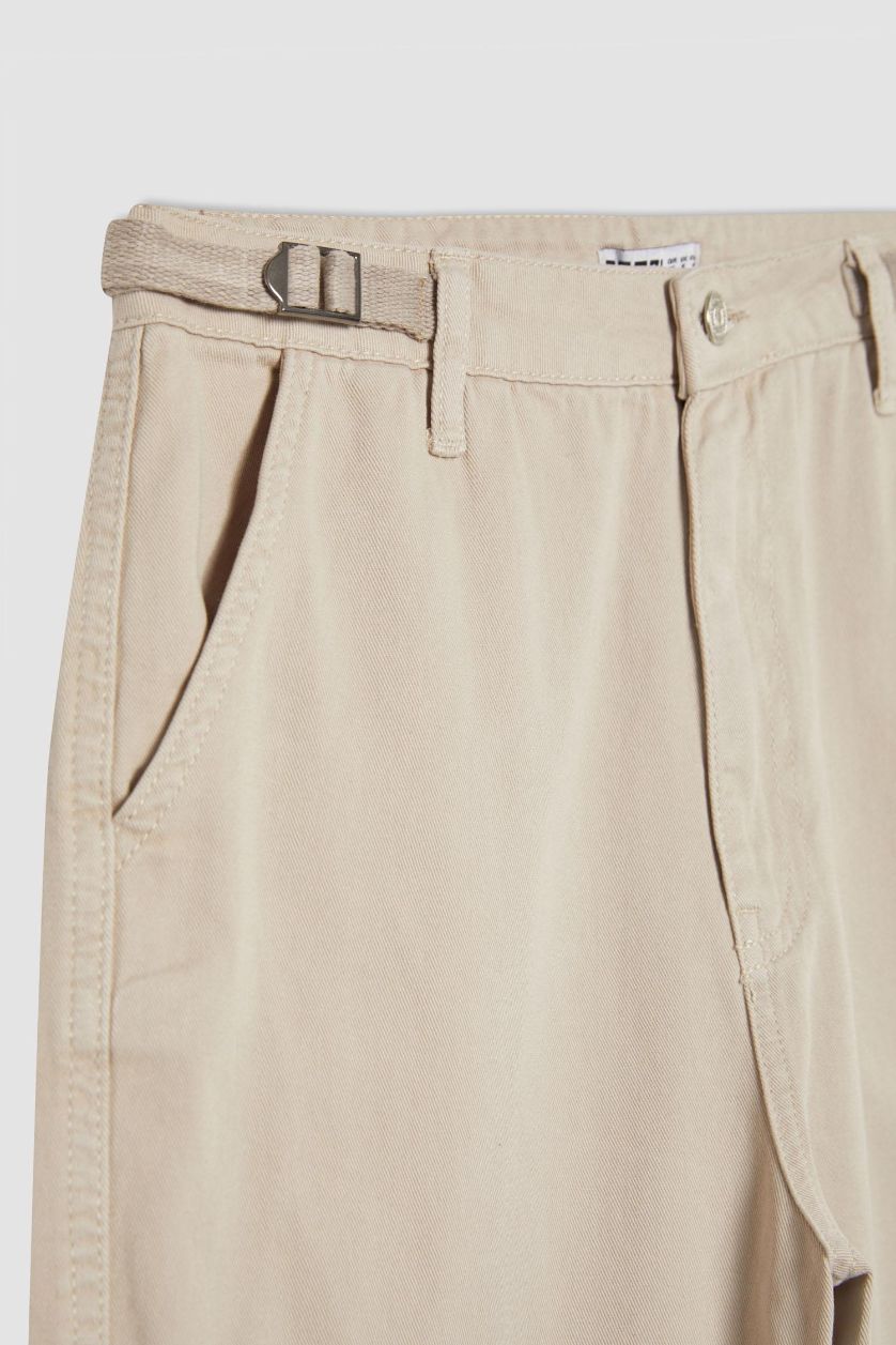 Kadın Kum Straight Fit Gabardin Pantolon Kargo Cepli