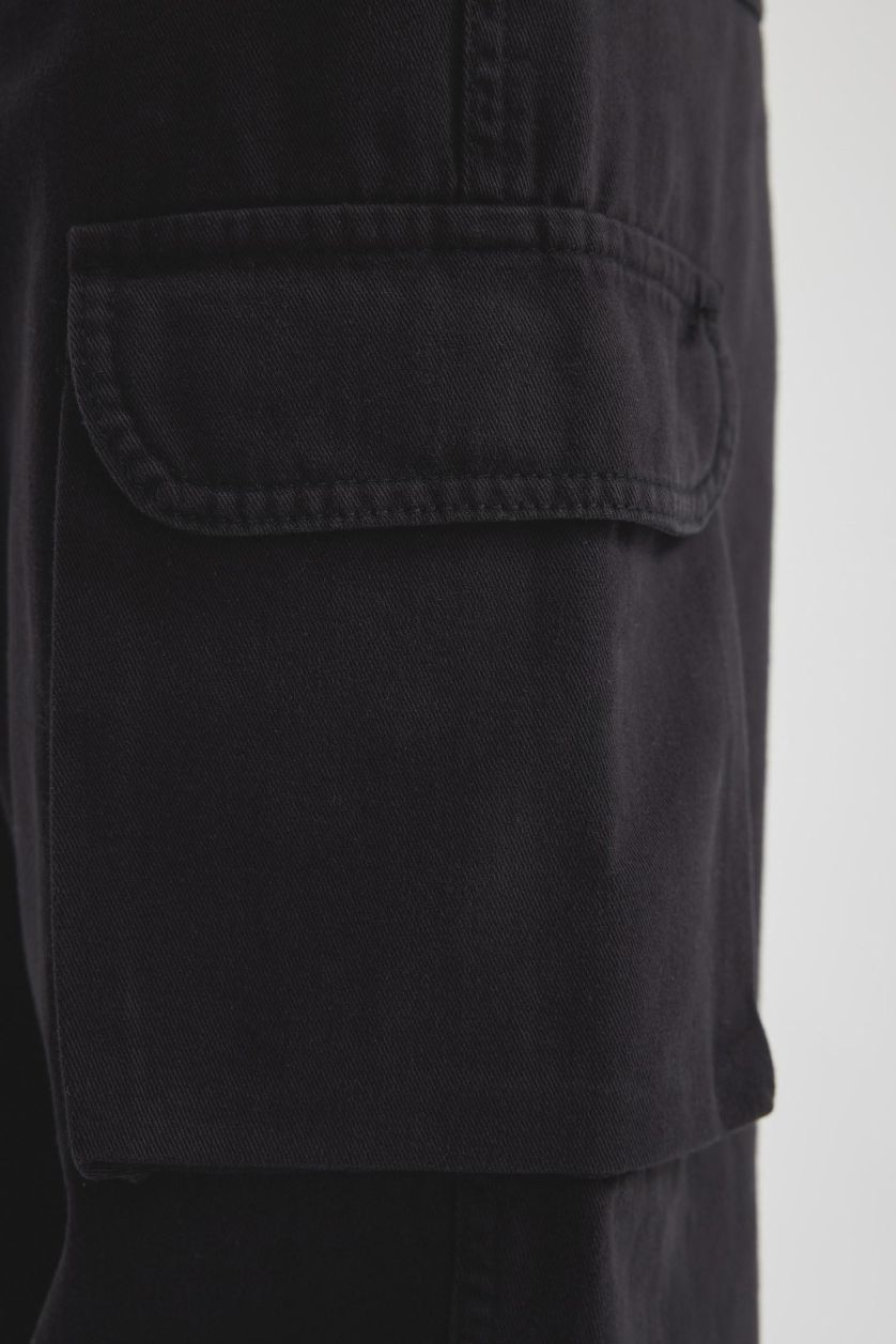 Kadın Siyah Straight Fit Gabardin Pantolon Kargo Cepli