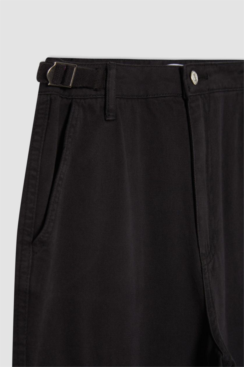 Kadın Siyah Straight Fit Gabardin Pantolon Kargo Cepli
