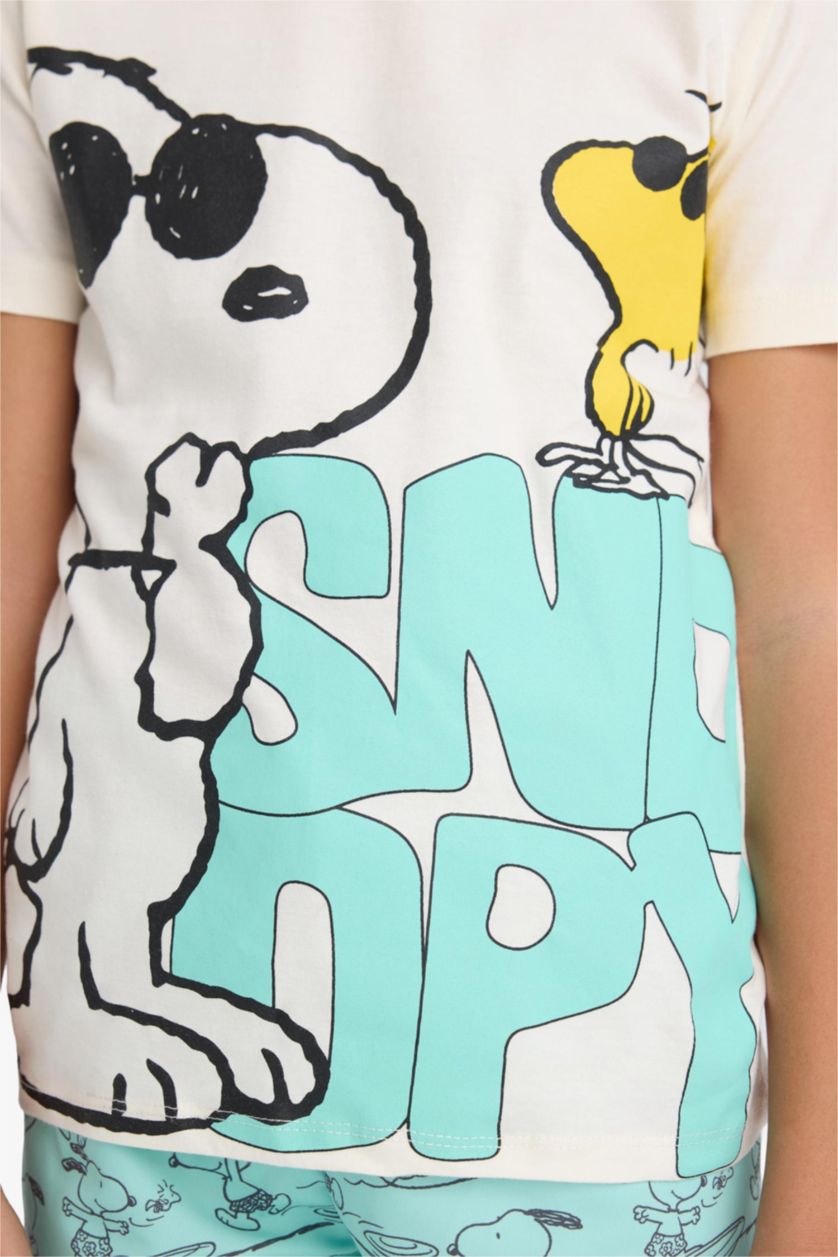 Erkek Çocuk - Genç Erkek Mint Snoopy 2'li Takım Kısa Kollu Tişört Deniz Şortu Erkek Çocuk