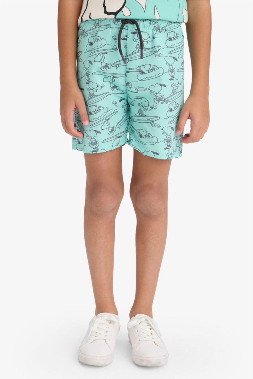 Erkek Çocuk - Genç Erkek Mint Snoopy 2'li Takım Kısa Kollu Tişört Deniz Şortu Erkek Çocuk