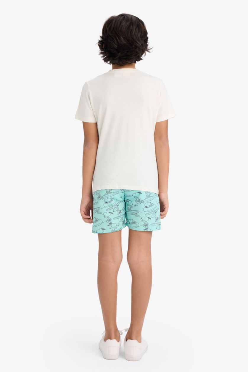 Erkek Çocuk - Genç Erkek Mint Snoopy 2'li Takım Kısa Kollu Tişört Deniz Şortu Erkek Çocuk