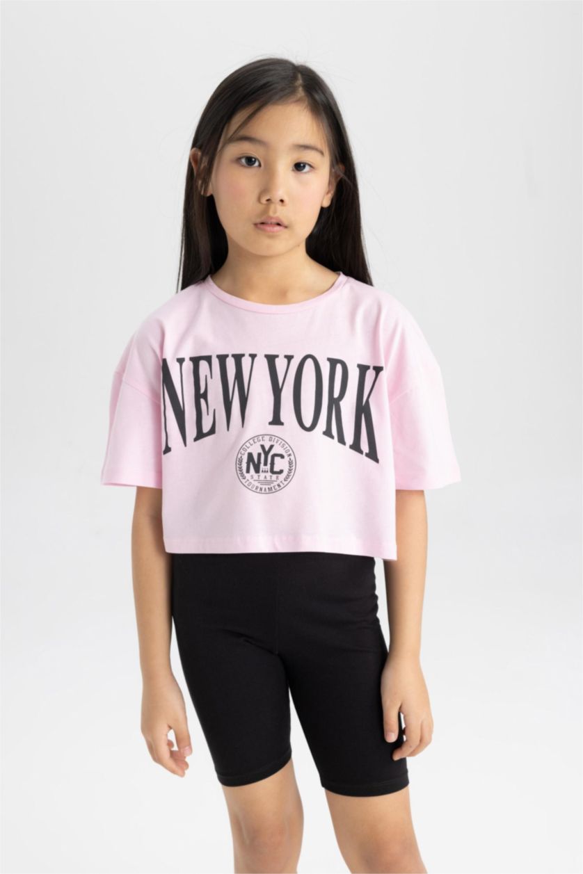 بنات ميلانج رمادي فاتح سروال ضيق بناتي قصير - قطعتين