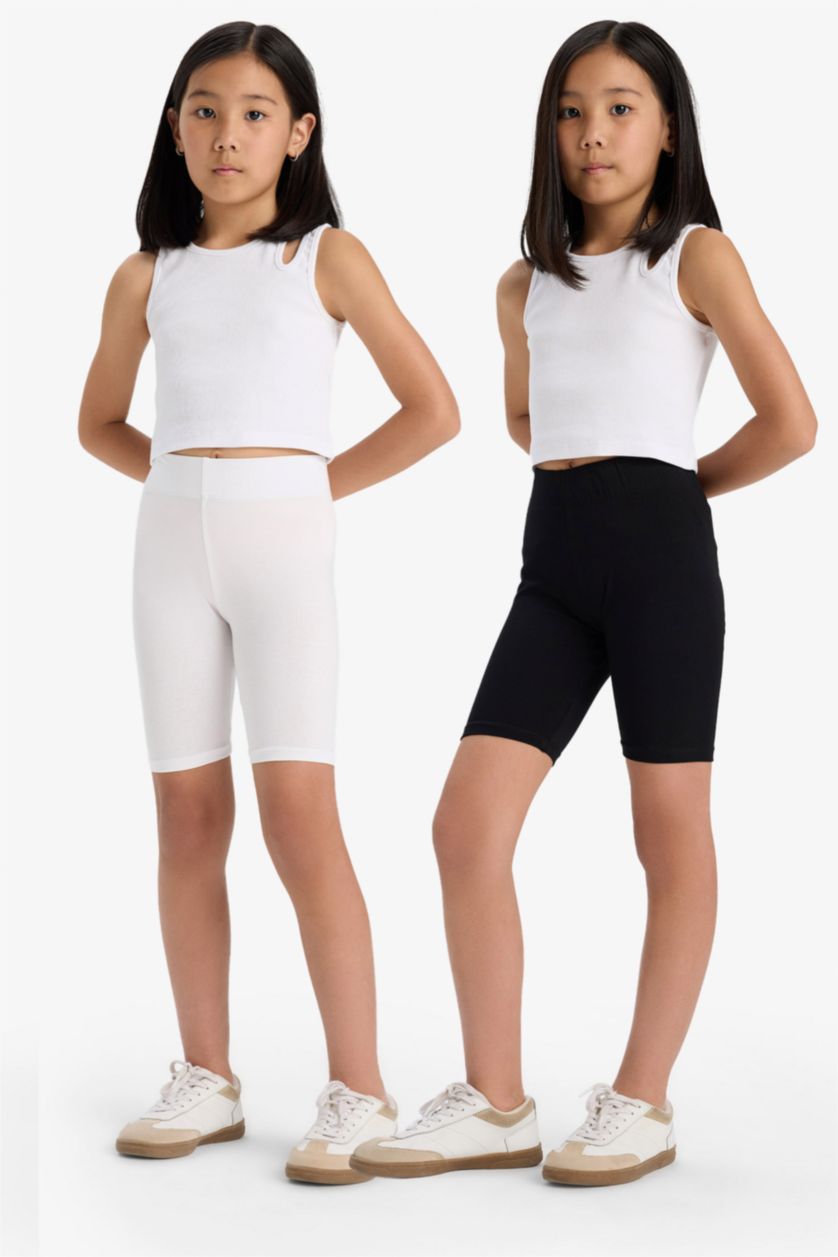 Kız Çocuk - Genç Kız Siyah Biker Penye 2'li Tayt Kız Çocuk