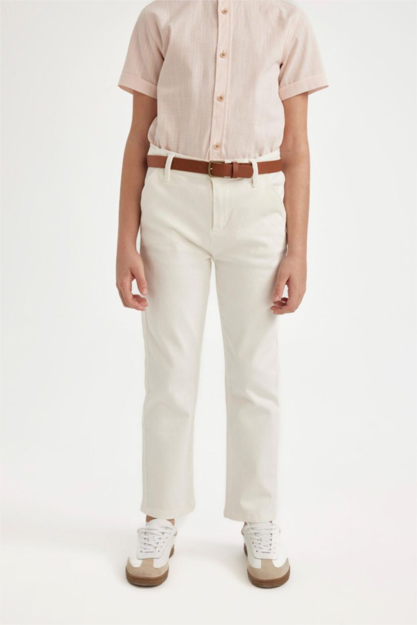 BOYS & TEENS Ecru Boy Regular Fit Standard Leg Gabardine Trousers