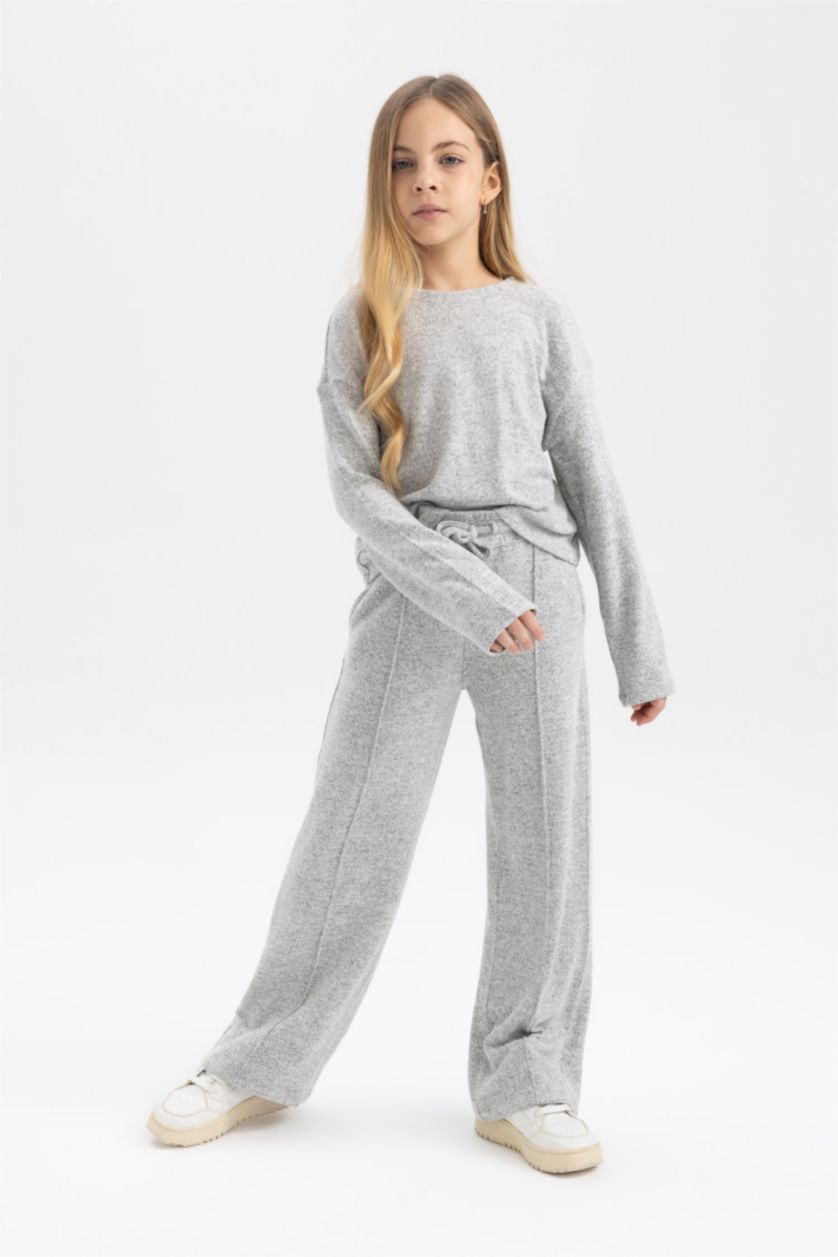 بنات رمادي تيشيرت ردن طويل بناتي اوفر سايز وياخة مستديرة