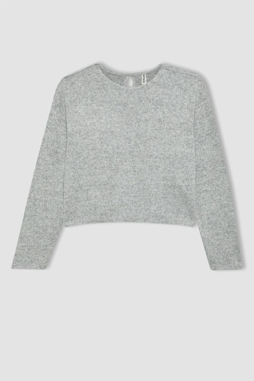 بنات رمادي تيشيرت ردن طويل بناتي اوفر سايز وياخة مستديرة