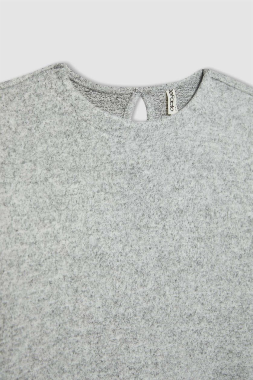 بنات رمادي تيشيرت ردن طويل بناتي اوفر سايز وياخة مستديرة