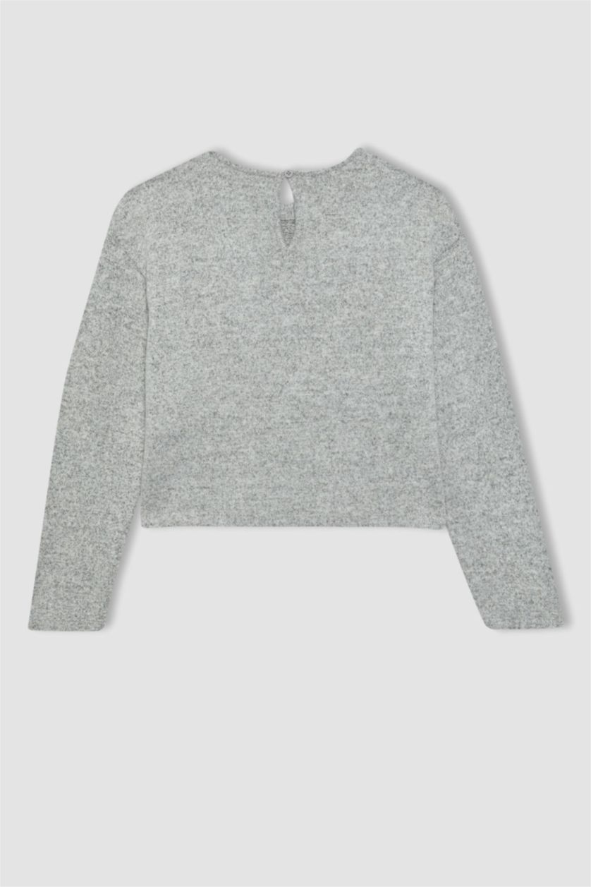 بنات رمادي تيشيرت ردن طويل بناتي اوفر سايز وياخة مستديرة