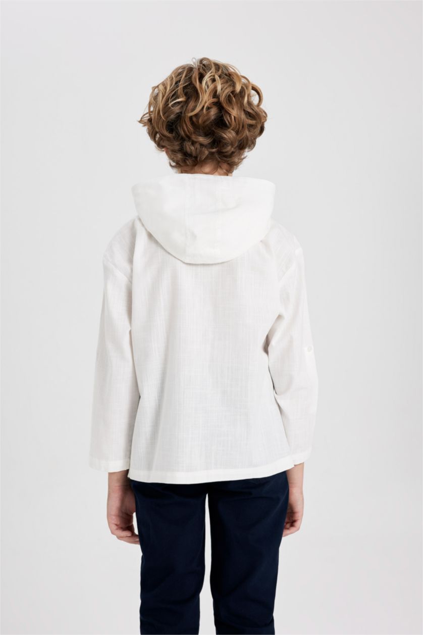 أولاد بيج فاتح قميص ولادي ردن طويل اوفر سايز بغطاء للرأس