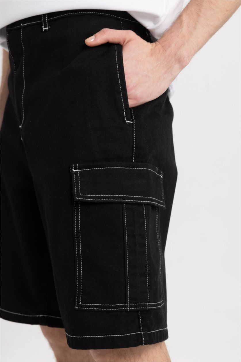 رجال أسود برمودا كارجو قصة مريحة بجيب