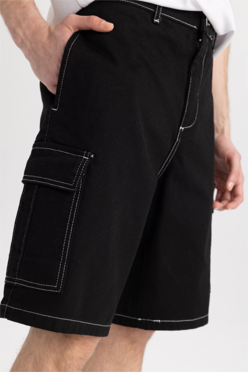 رجال أسود برمودا كارجو قصة مريحة بجيب