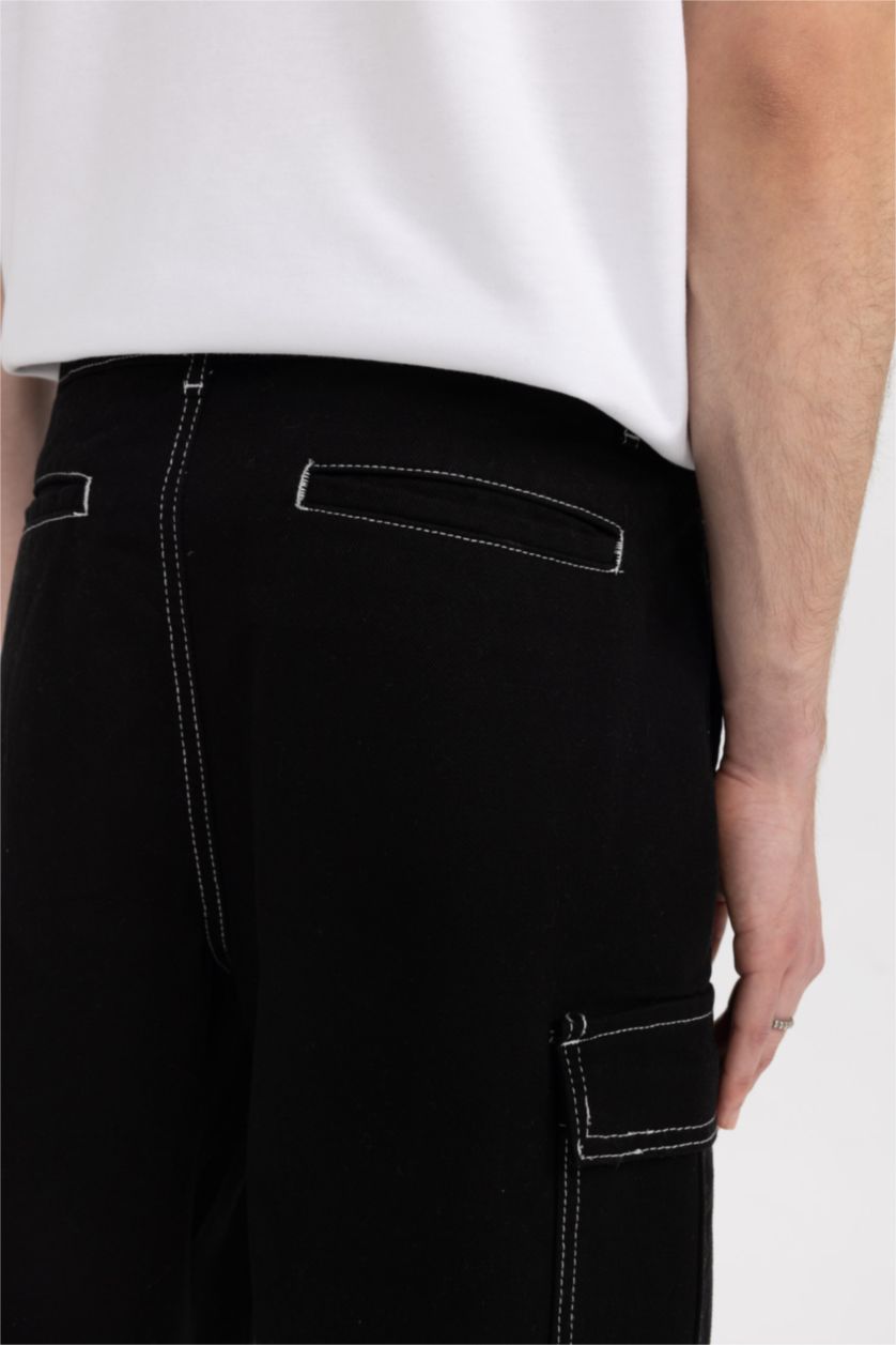 رجال أسود برمودا كارجو قصة مريحة بجيب