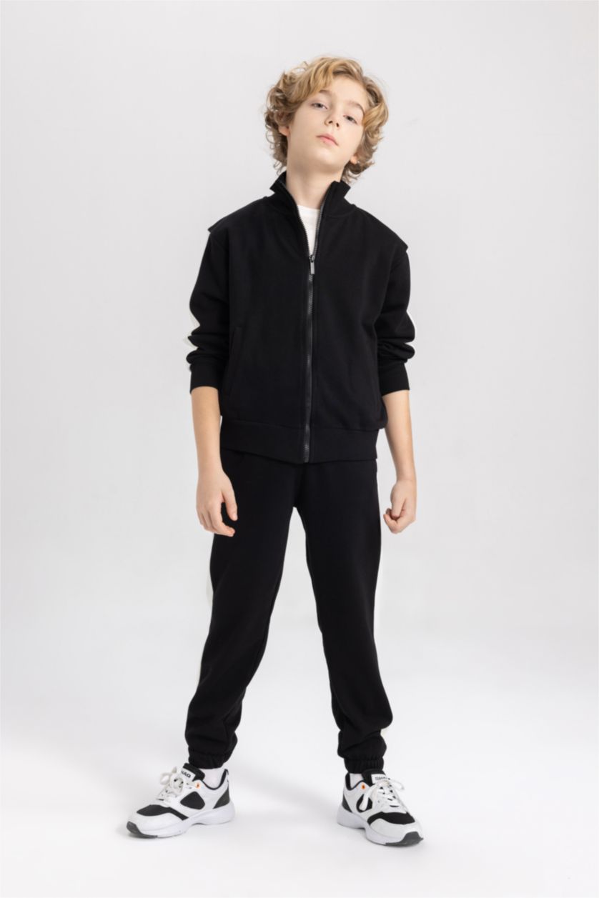 BOYS & TEENS Black Boy Sweat Cardigan Sweatpants 2 Piece Set