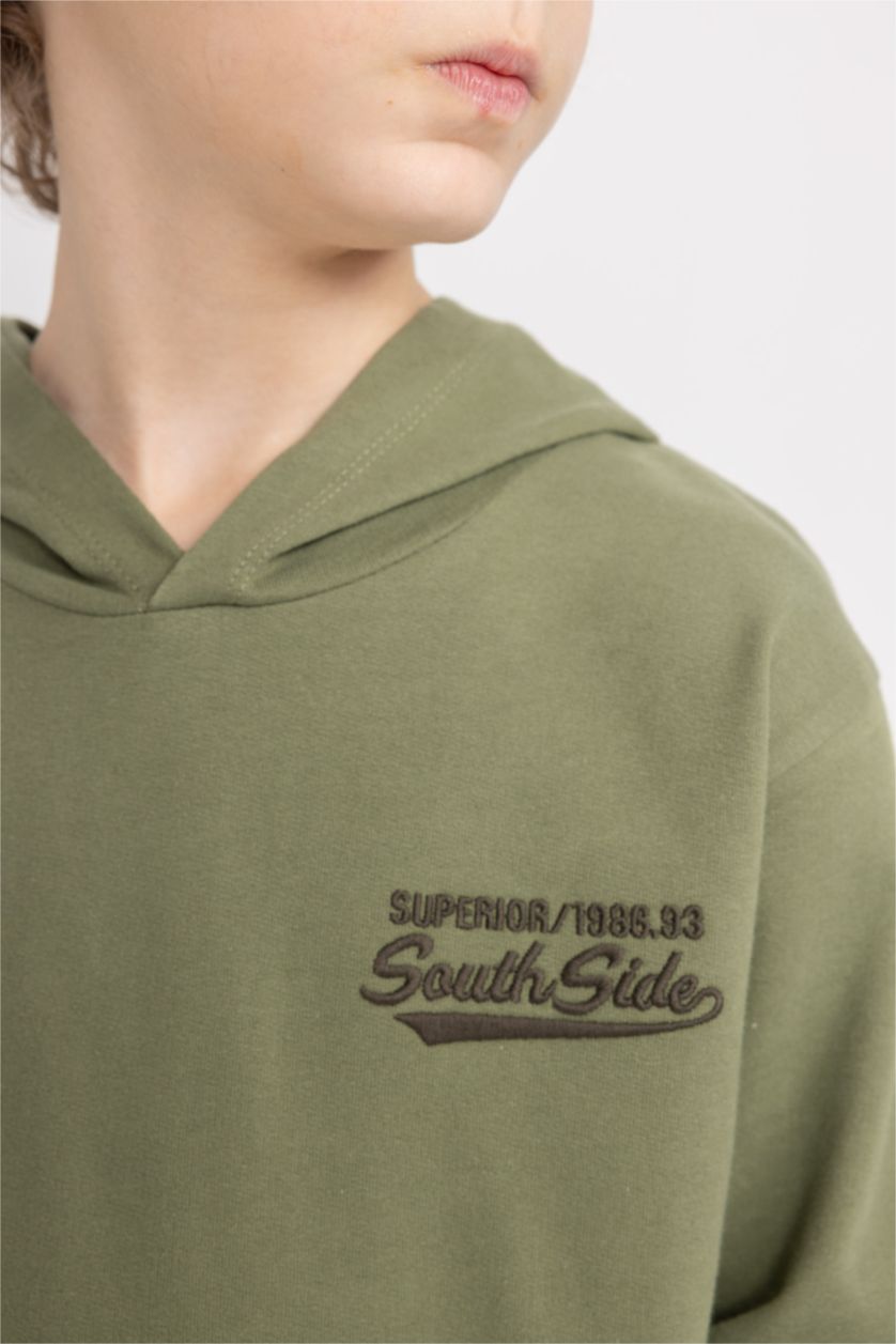 Erkek Çocuk - Genç Erkek Haki Erkek Çocuk 2'li Takım Baskılı Kapüşonlu Sweatshirt Eşofman Altı