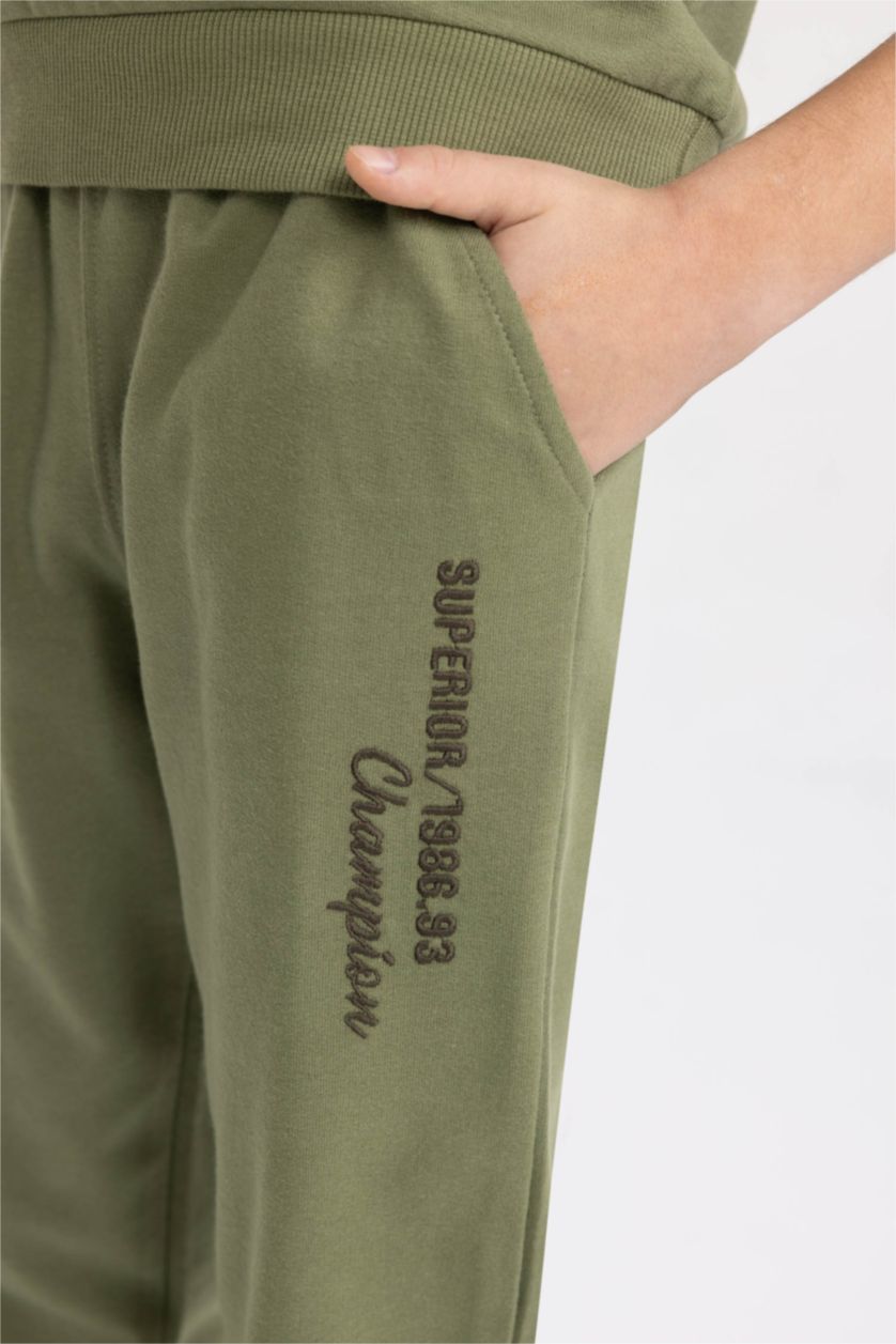 Erkek Çocuk - Genç Erkek Haki Erkek Çocuk 2'li Takım Baskılı Kapüşonlu Sweatshirt Eşofman Altı