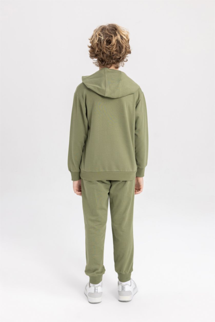 Erkek Çocuk - Genç Erkek Haki Erkek Çocuk 2'li Takım Baskılı Kapüşonlu Sweatshirt Eşofman Altı