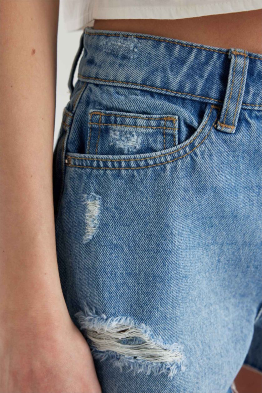 Женщины Голубрй Джинсовые бермуды с высокой талией