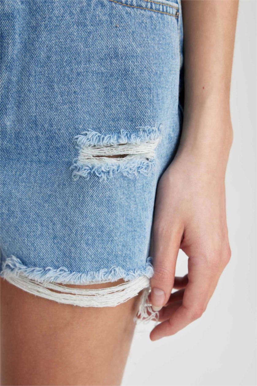 Женщины Голубрй Джинсовые бермуды с высокой талией