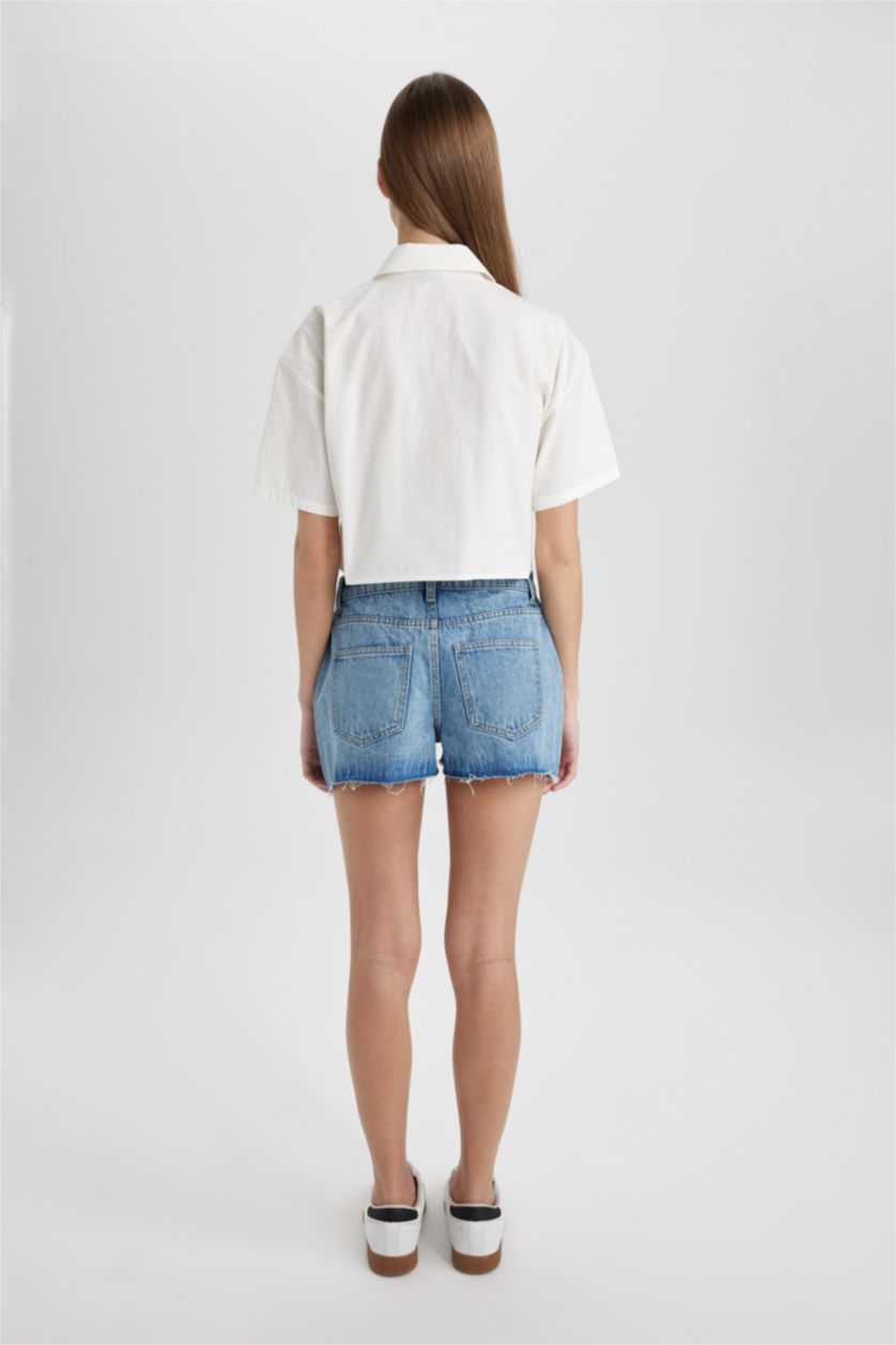 Женщины Голубрй Джинсовые бермуды с высокой талией