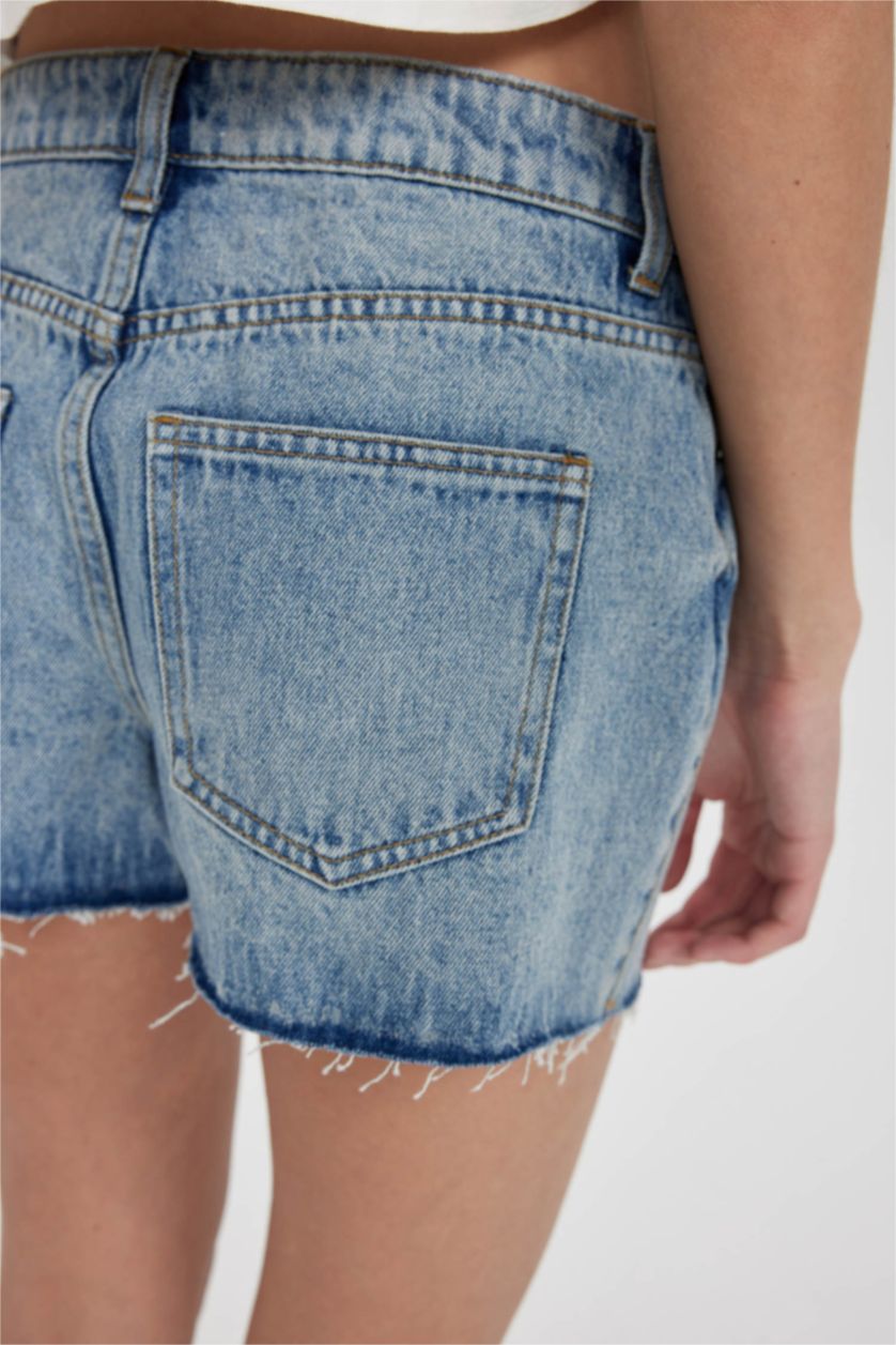 Женщины Светло-синий Джинсовые бермуды с высокой талией