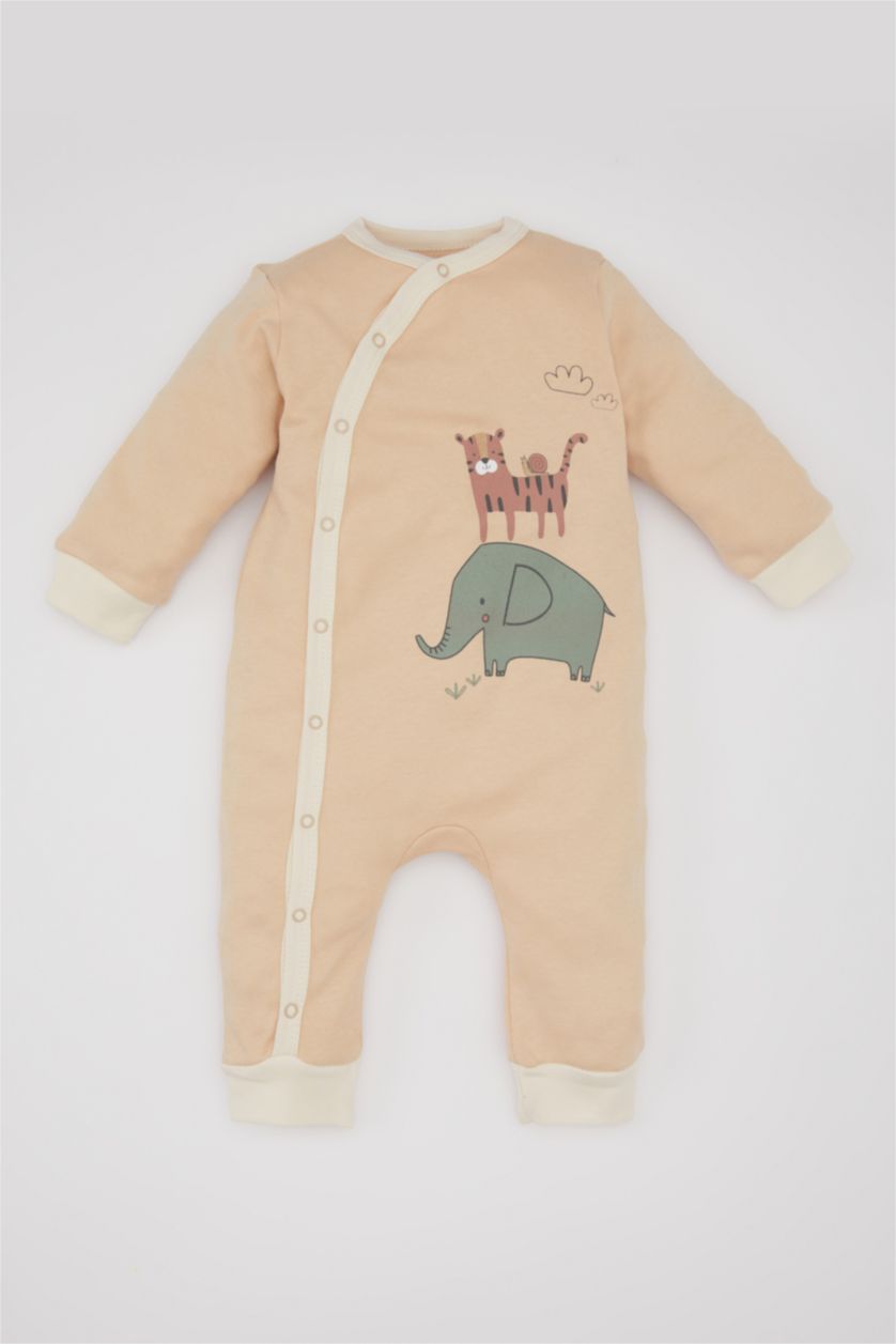 BABY GIRL Beige Baby Boy Newborn Safari Printed Jumpsuit