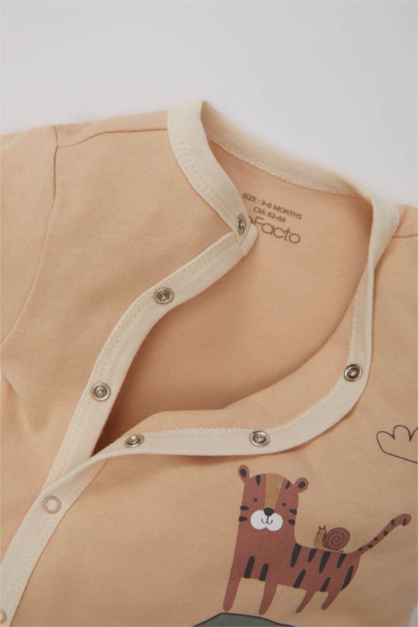 BABY GIRL Beige Baby Boy Newborn Safari Printed Jumpsuit