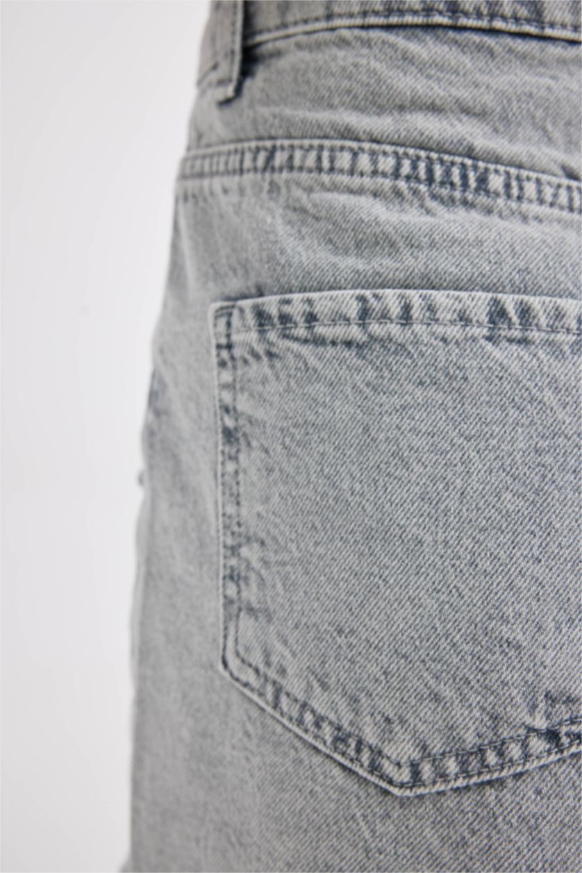 WOMAN Grey Mom Fit High Waist Cut-Toe Denim Shorts