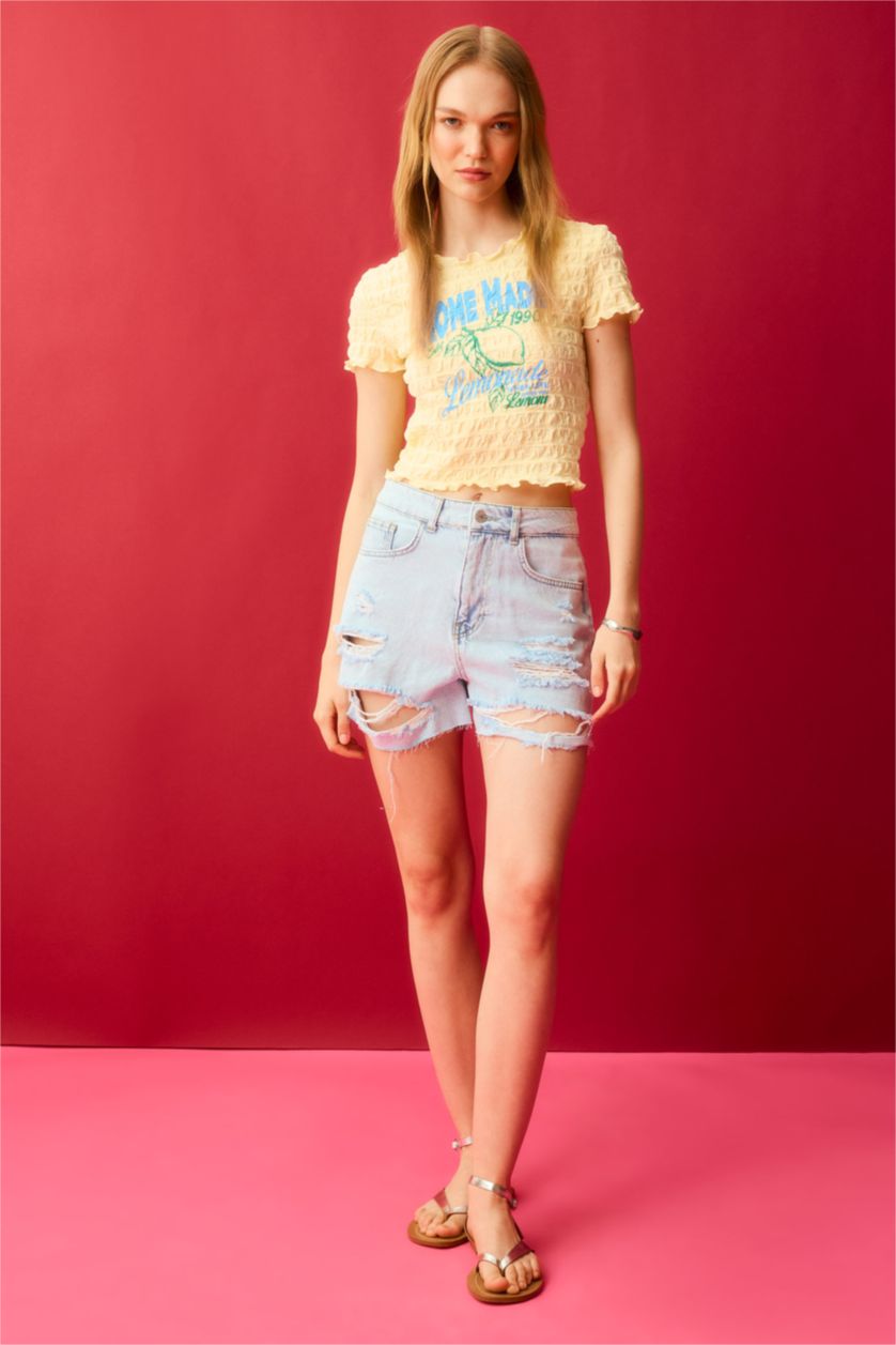 WOMAN Grey Mom Fit High Waist Cut-Toe Denim Shorts