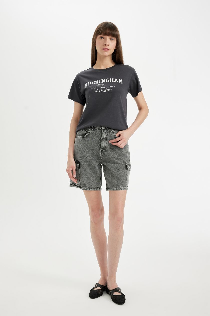 WOMAN Black High Waist Denim Bermuda