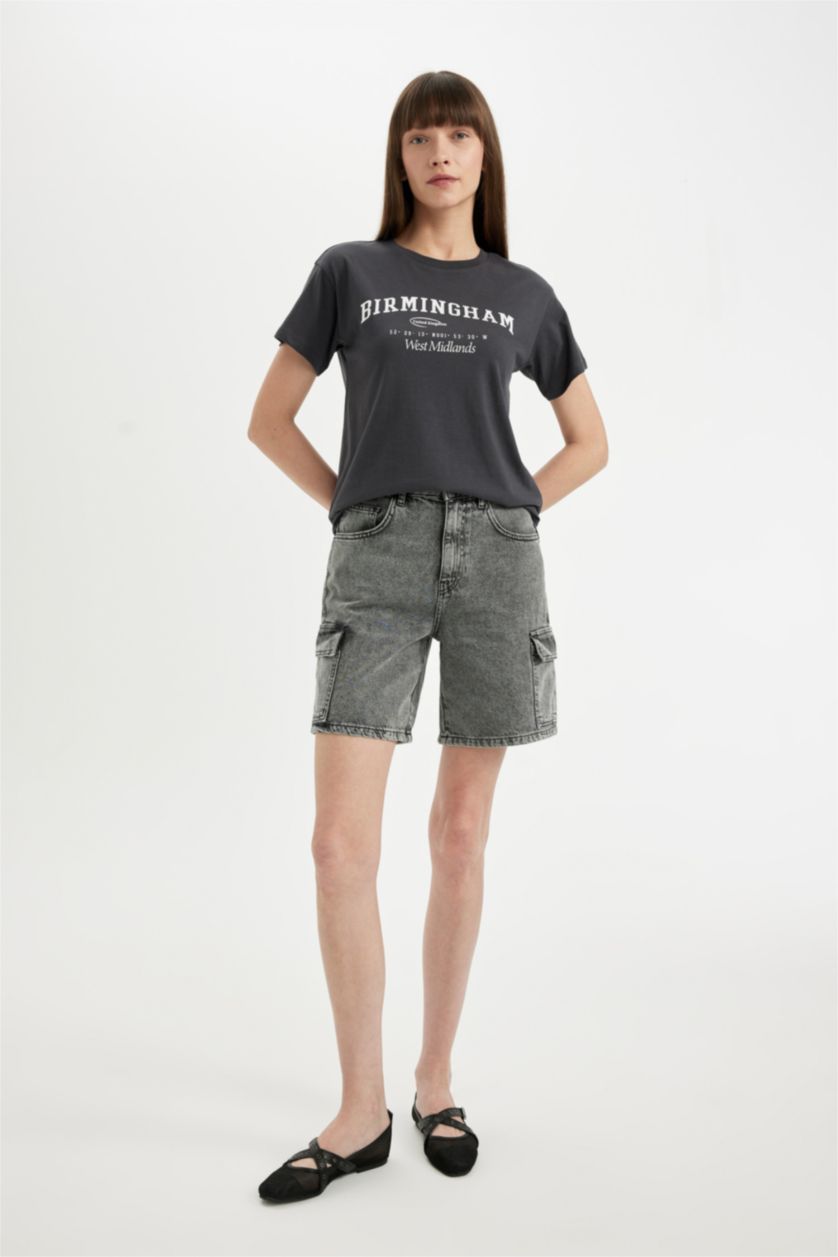 WOMAN Black High Waist Denim Bermuda
