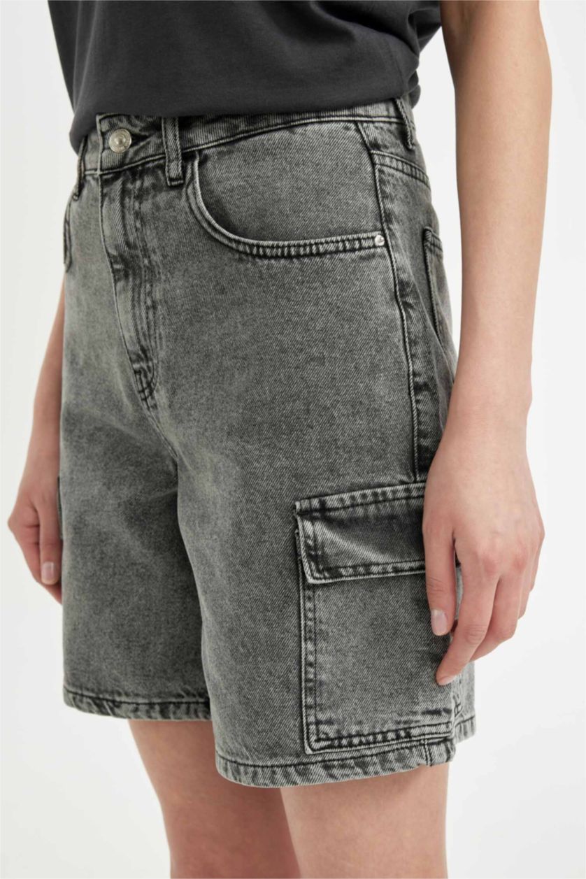 WOMAN Black High Waist Denim Bermuda