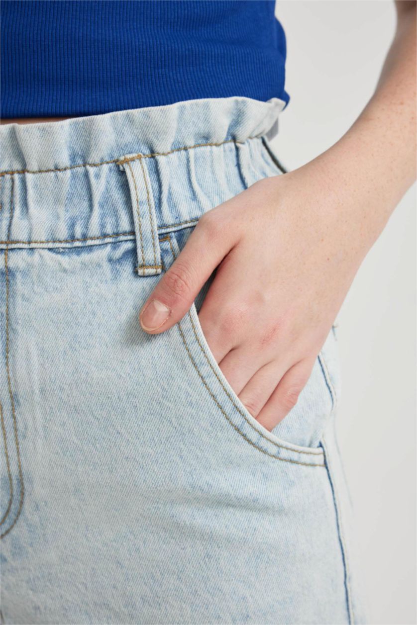 Женщины Светло-синий Джинсовые шорты Paperbag с высокой талией