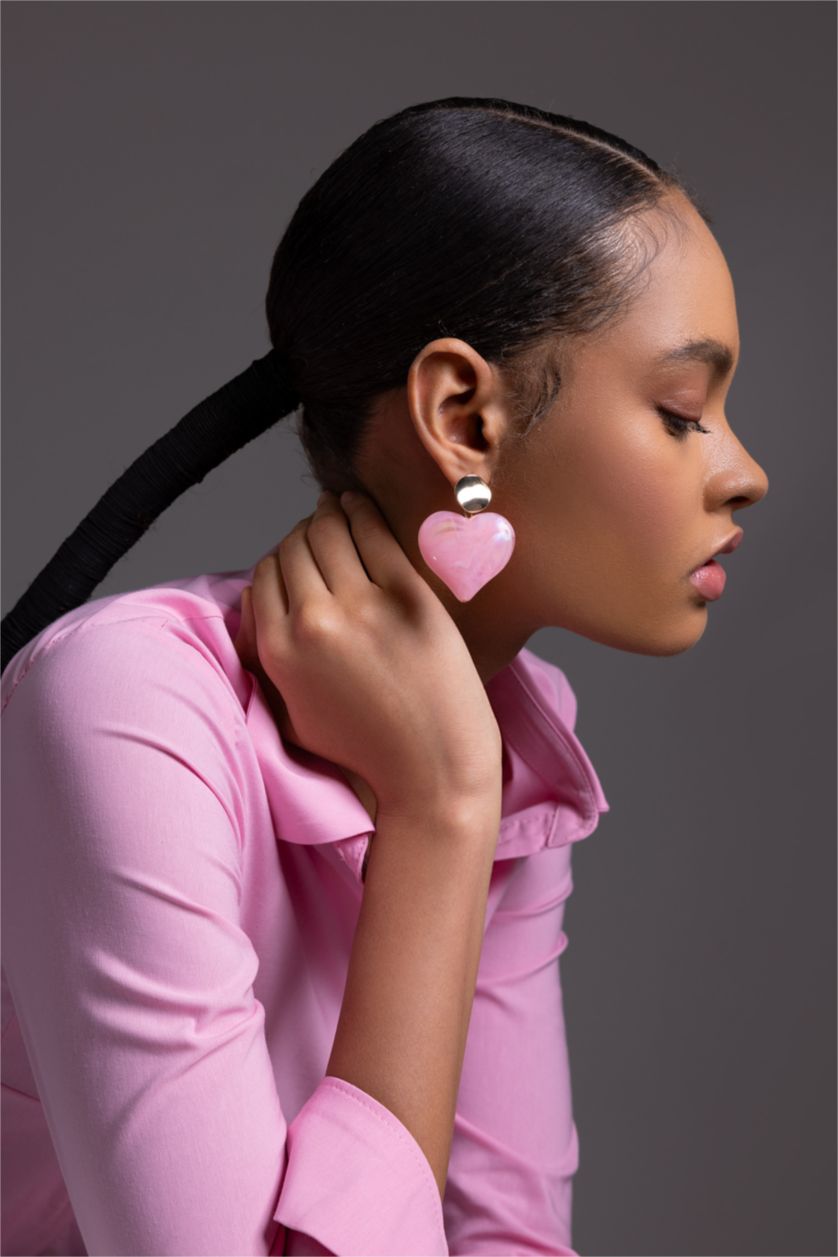 حريمي زهري حلق حريمي بينك على شكل قلب