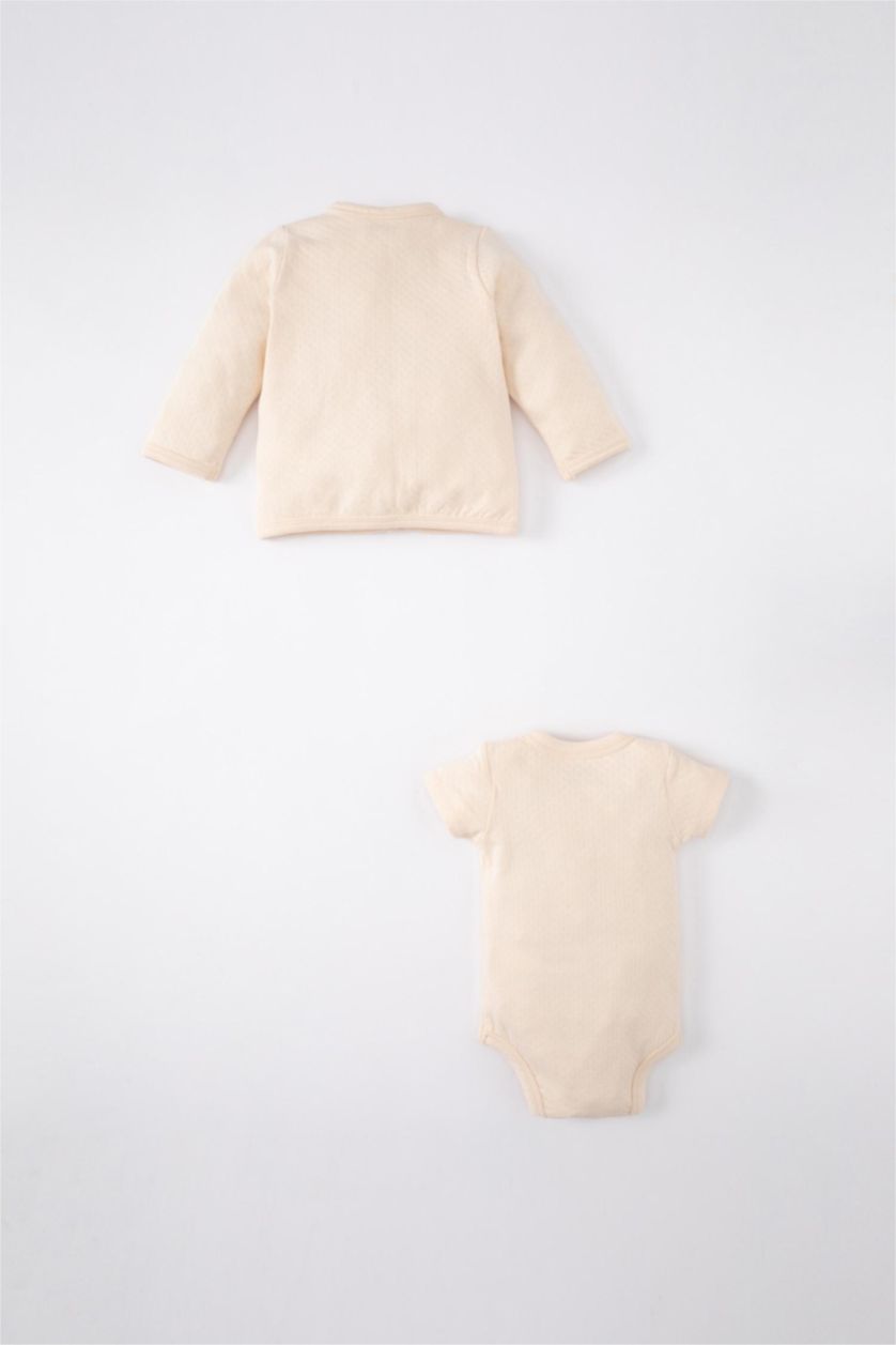 BABY GIRL Sand Baby Girl Cotton Cardigan Snap Body 2 Piece Set