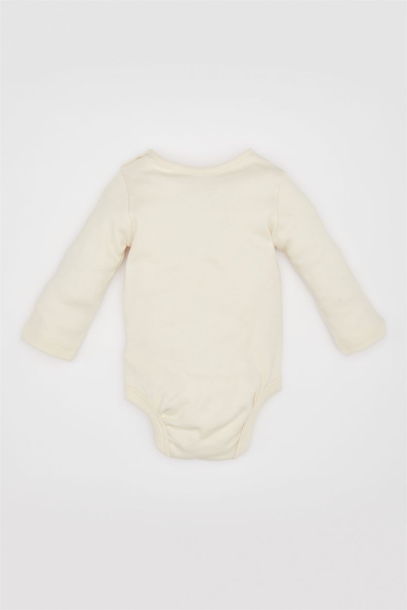 BABY GIRL Ecru Baby Girl Newborn Crew Neck Rainbow Printed Heavy Fabric Snap Body