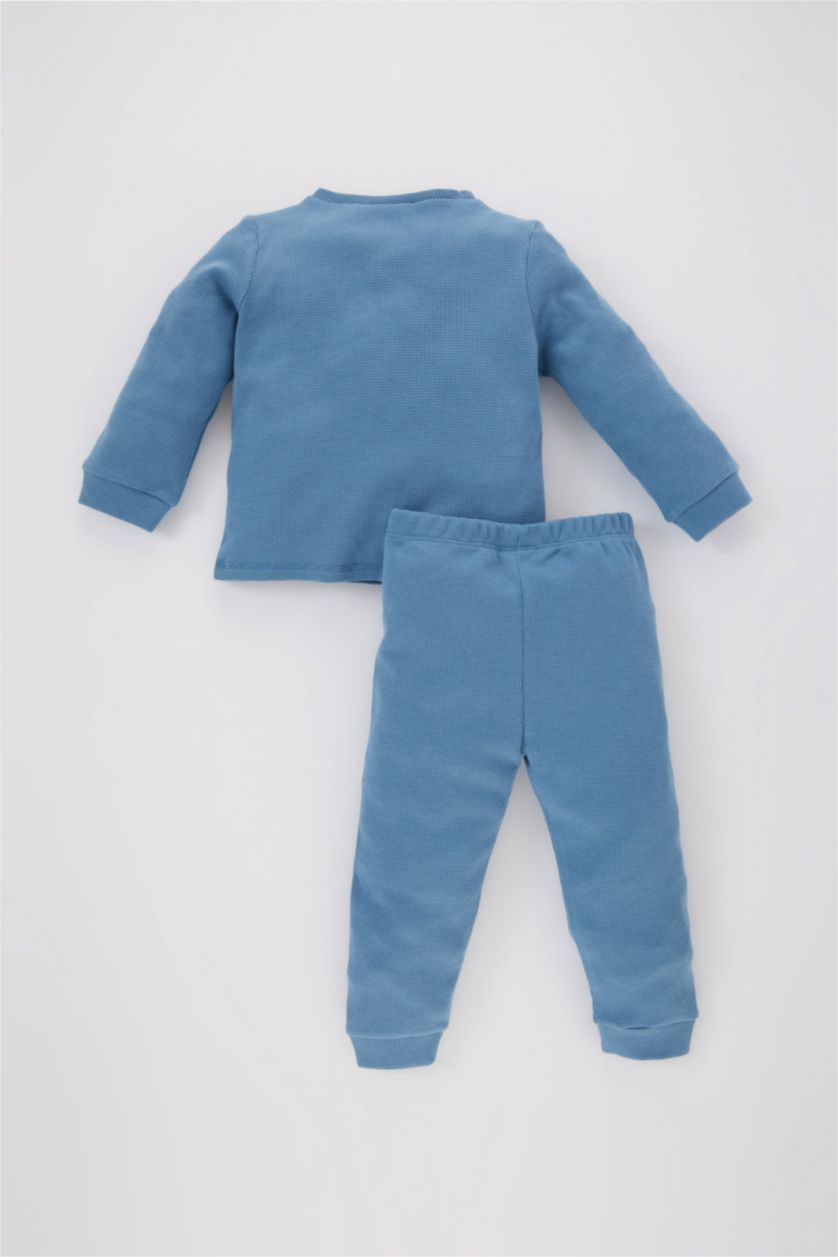 طفل صغير أزرق طقم بيجاما بيبي اولادي وافل قصة عادية - قطعتين