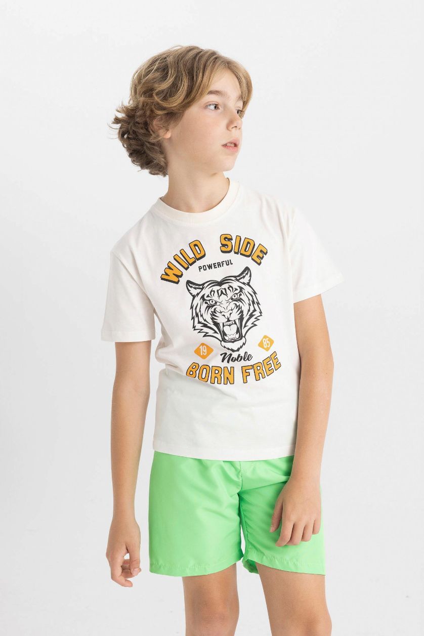 Erkek Çocuk - Genç Erkek Neon Yeşil Basic Düz Deniz Şortu Erkek Çocuk