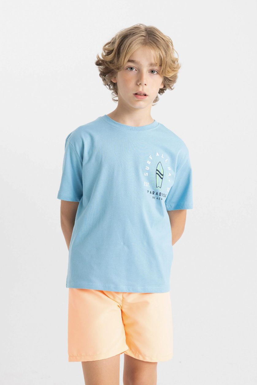 Erkek Çocuk - Genç Erkek Neon Turuncu Basic Düz Deniz Şortu Erkek Çocuk