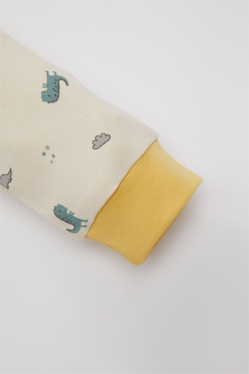 طفل صغير اللون الرملي سيت بيجاما ولادي محبوك بطبعة ديناصور - قطعتين