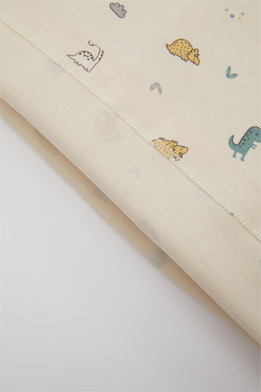 طفل صغير اللون الرملي سيت بيجاما ولادي محبوك بطبعة ديناصور - قطعتين